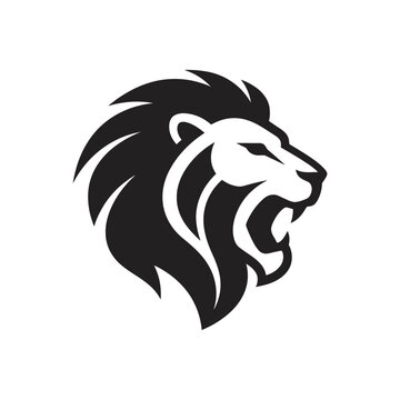 Stylized Lion Head Roaring Black and White Graphic.