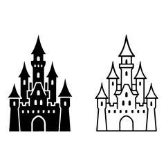 Fototapeta premium Magical Fairy Tale Castle Icons with Sparkles in Solid and Line Art Styles