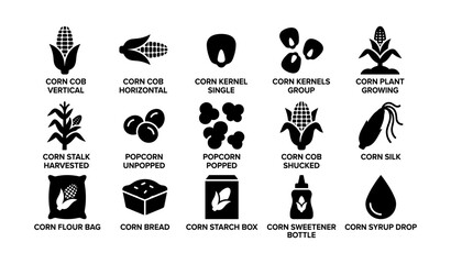 Obraz premium Corn and popcorn product icons displayed on white background