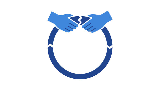 Two blue hands breaking a circular arrow symbol representing disruption of a cycle.