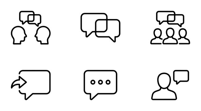 Communication Icons Set, Speech Bubbles, Dialogue, Conversation, Messaging, Social Interaction Vector Graphics