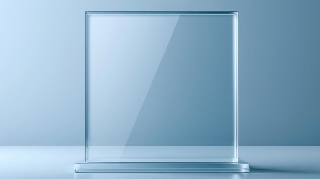 Stunning photo of blank square glass trophy mockup, 3d rendering. Empty acrylic award design mock up. Transparent realistic crystal prize plate template. Premium first place.