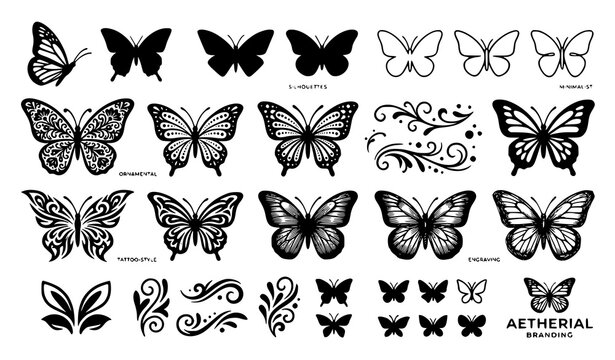 Butterfly silhouette decorative vector set design