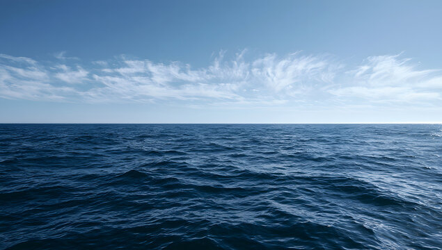 A vast horizon of the ocean with a few light clouds