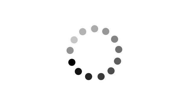 Circular loading spinner with grayscale dots on a white background circle