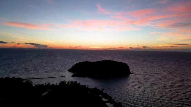 Koh Ma, Koh Phangan &ndash; Drone Timeless Scenic View of Sea, Clouds, Mountains and Small Island Waves