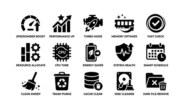System performance and cleanup icons arranged in grid