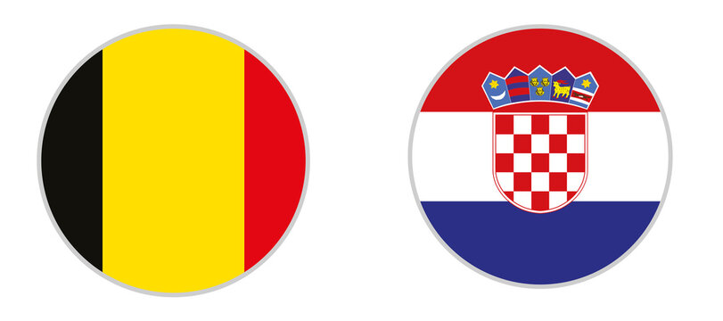 Belgium and Croatia flag icon collection. Round national flag symbols. Country identity badges. Flat vector illustration