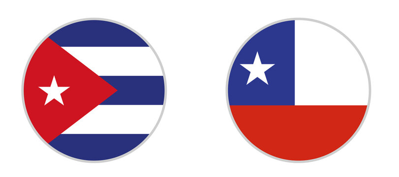 Cuba and Chile flag icon collection. Round national flag symbols. Country identity badges. Flat vector illustration
