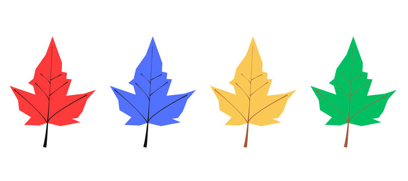 Maple leaf vector collection. Colorful autumn foliage icons. Nature botanical leaf set. Flat illustration