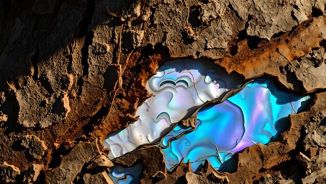 Surreal Abalone Shell Texture Peeling from Tree Bark Abstract Background