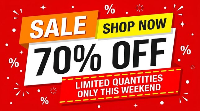 Red and orange 70 percent off weekend sale promotion banner with discount promotion marketing