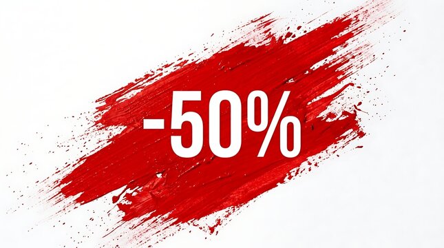 Red brush stroke tag with minus fifty percent off discount sign discount promotion percentage
