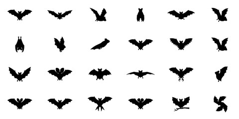 Fototapeta premium Bats in Various Silhouettes Arranged in a Grid Pattern Featuring Bat, Silhouette, Black with Vector and Illustration Elements
