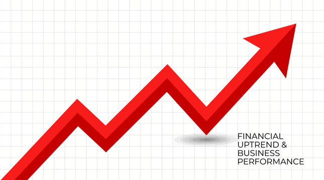A bold business chart illustration featuring a financial uptrend with a red arrow.