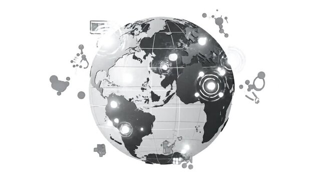 Three dimensional grayscale world map globe isolated on white background.