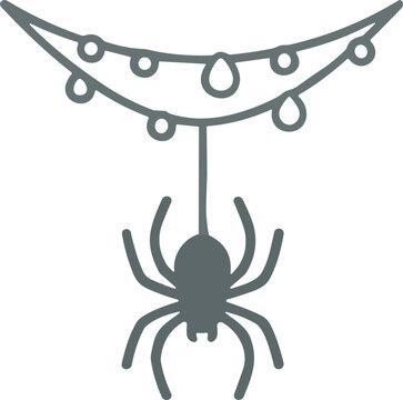 Halloween spider hanging from string lights, simple line art icon