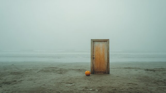 Door beach ocean fog landscape