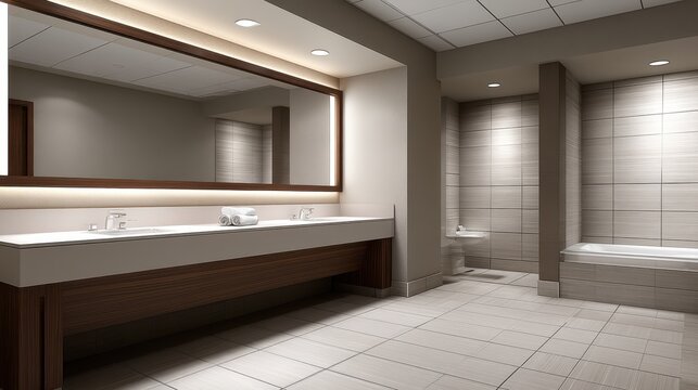 Stunning photo of new hotel bathroom interior design.