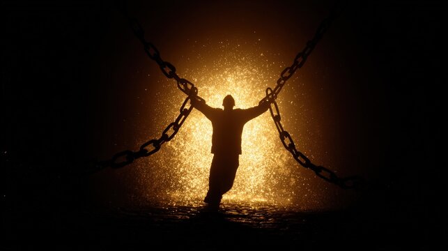 Man breaking chains silhouette freedom