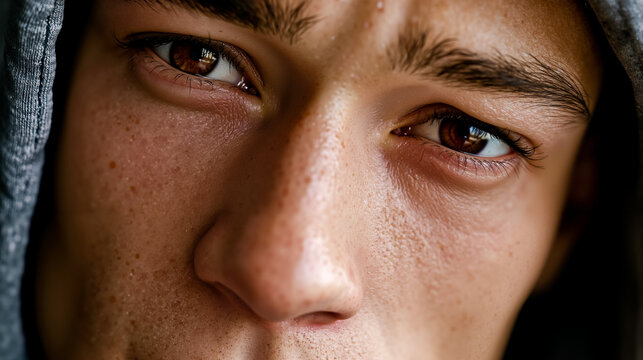 Close-up of a person's face with a focus on the eyes and nose