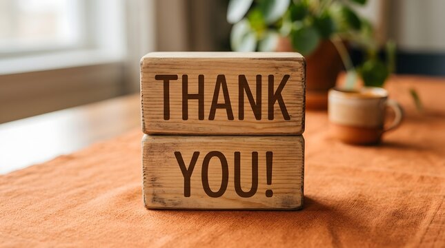 Wooden blocks spelling thank you on a table, gratitude, appreciation, and customer service concept