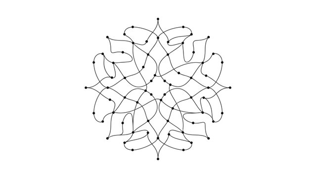 Abstract circular geometric pattern with interconnected dots and lines.