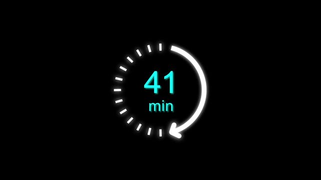 41 Min clock icon animation. Clock with 41 min and circular arrows timer animation on transparent background. and creating a stunning 4k video.