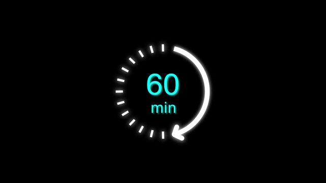 5 Min clock icon animation. Clock with 5 min and circular arrows timer animation on transparent background. and creating a stunning 4k video.