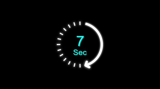 7 Sec clock icon animation. 7 Second animation on black background and creating a stunning 4k animation.