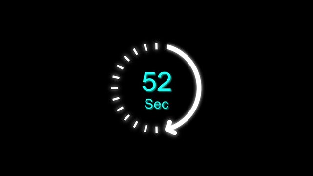 52 Sec clock icon animation. 52 Second animation on black background and creating a stunning 4k animation.