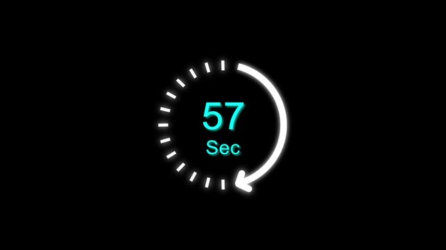 57 Sec clock icon animation. 57 Second animation on black background and creating a stunning 4k animation.