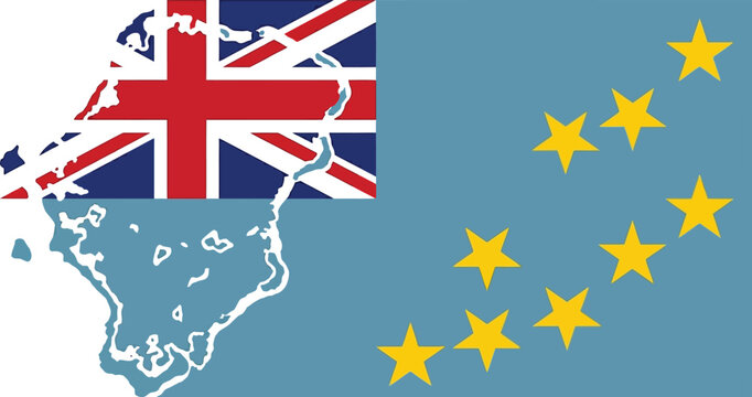 Tuvalu country map integrated with national flag pattern polynesia territory geography isolated