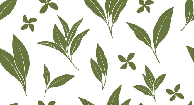 Green leafy botanical illustration pattern design.