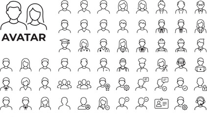 Obraz premium premium Avatar Line Icon Set featuring 40 editable vector avatar icons arranged in a clean, structured grid layout on a bright