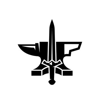 Blacksmith sword and anvil logo icon.