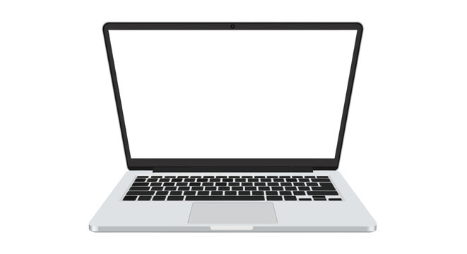 Modern laptop computer with blank screen on white background