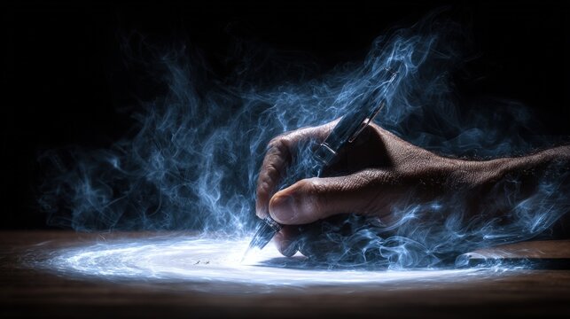Hand writing with glowing light effect