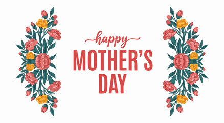 Happy Mother's Day floral vector illustration design featuring decorative elegant blooming flowers and botanical wreath card greeting layout © Life Studio