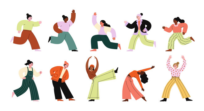 Diverse people yoga poses, colorful illustration set, fitness and wellness, exercise icons