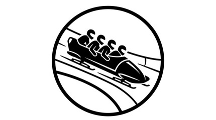 Bobsleigh racing team speeding down icy track. © Excellent