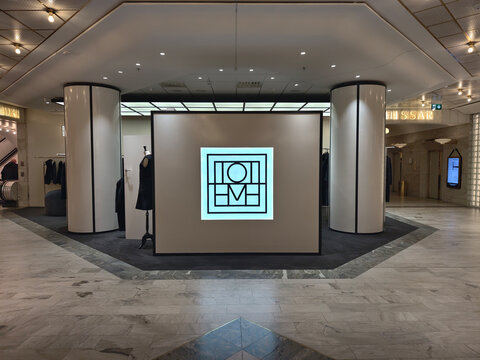 Stockholm, Sweden-Nov.27th 2025: TOTEME fashion retail store inside Nordiska Kompaniet (NK) department store in Stockholm, Sweden