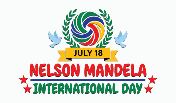Nelson mandela international day logo with colorful design and laurel wreath
