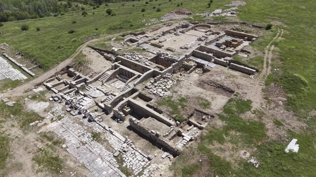 Cinematic Drone Video of Pisidia Antiocheia Ancient City Near Yalvac in Isparta, Turkey