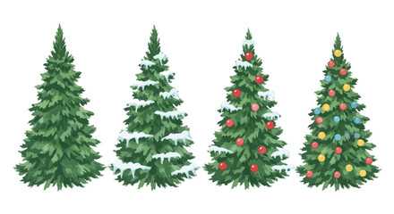 Fototapeta premium Christmas tree icons, green trees, decorated fir trees, holiday illustrations