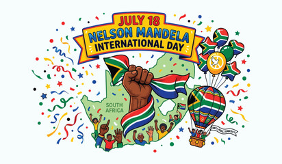 Obraz premium Vibrant nelson mandela international day illustration with south african flag and confetti
