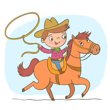Boy riding a horse, playing cowboys.