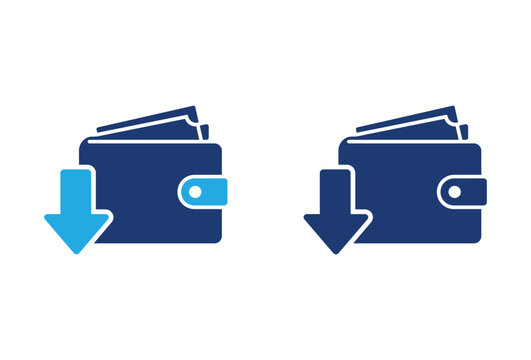 Blue wallet icons with downward arrow representing financial loss or spending.