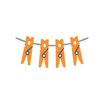 Four orange plastic clothespins on line.