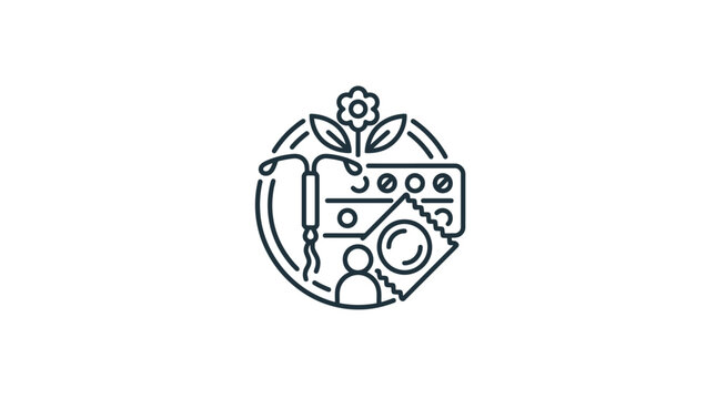 A line art icon representing various methods of contraception and reproductive health.